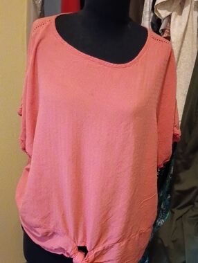 Buffalo David Bitton Coral-Pink Tie-Front Scoop Neck Top